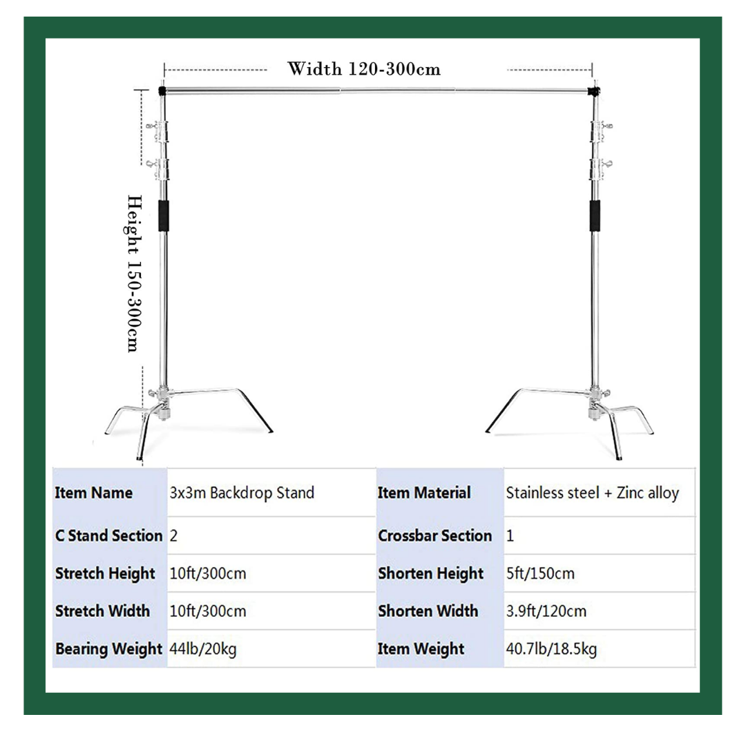GS Extra Heavy Duty Stainless Steel Backdrop Stand C-Stand